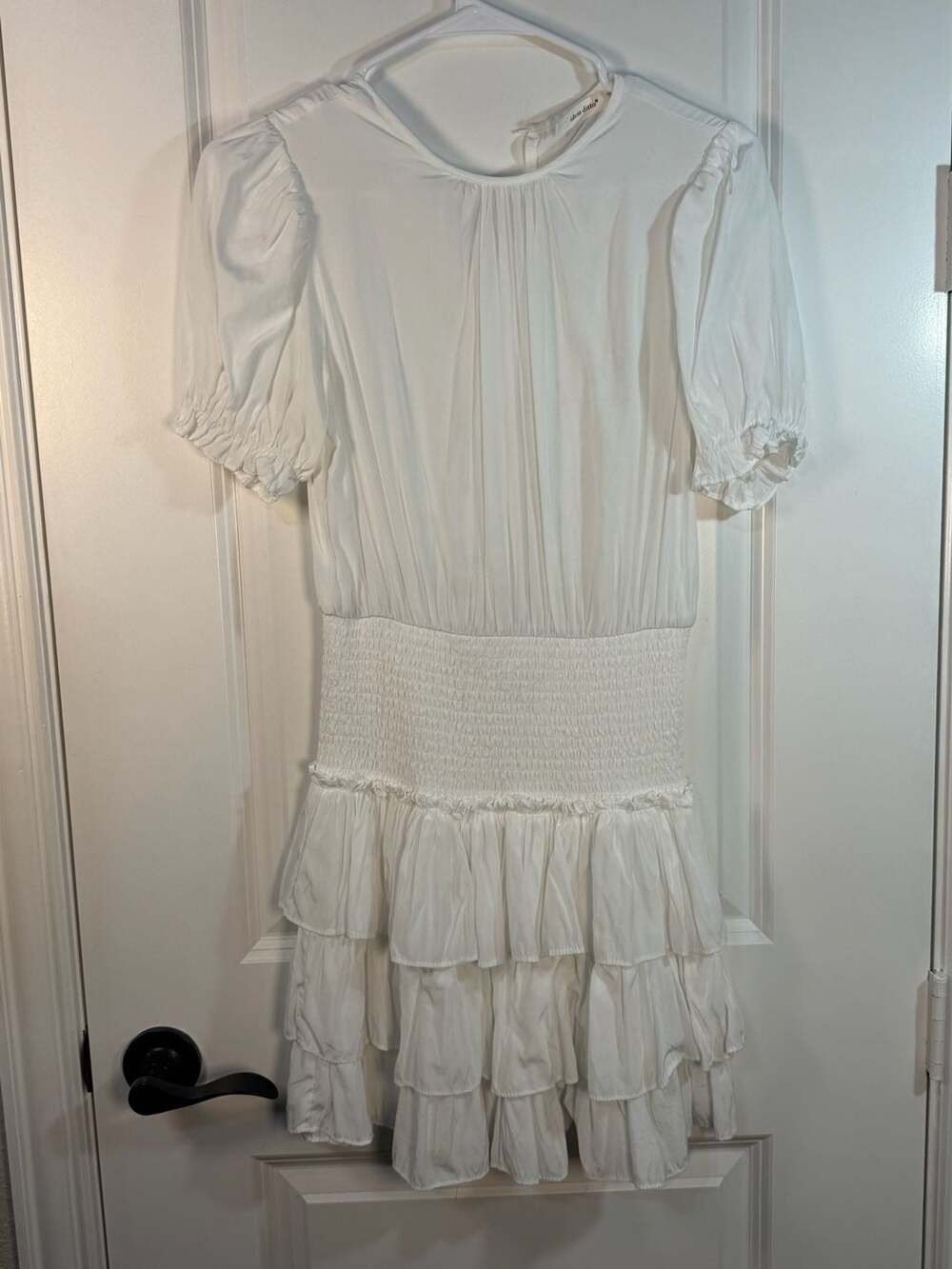 Idem Ditto White Smocked Waist Tiered Ruffle Mini Dress Size M